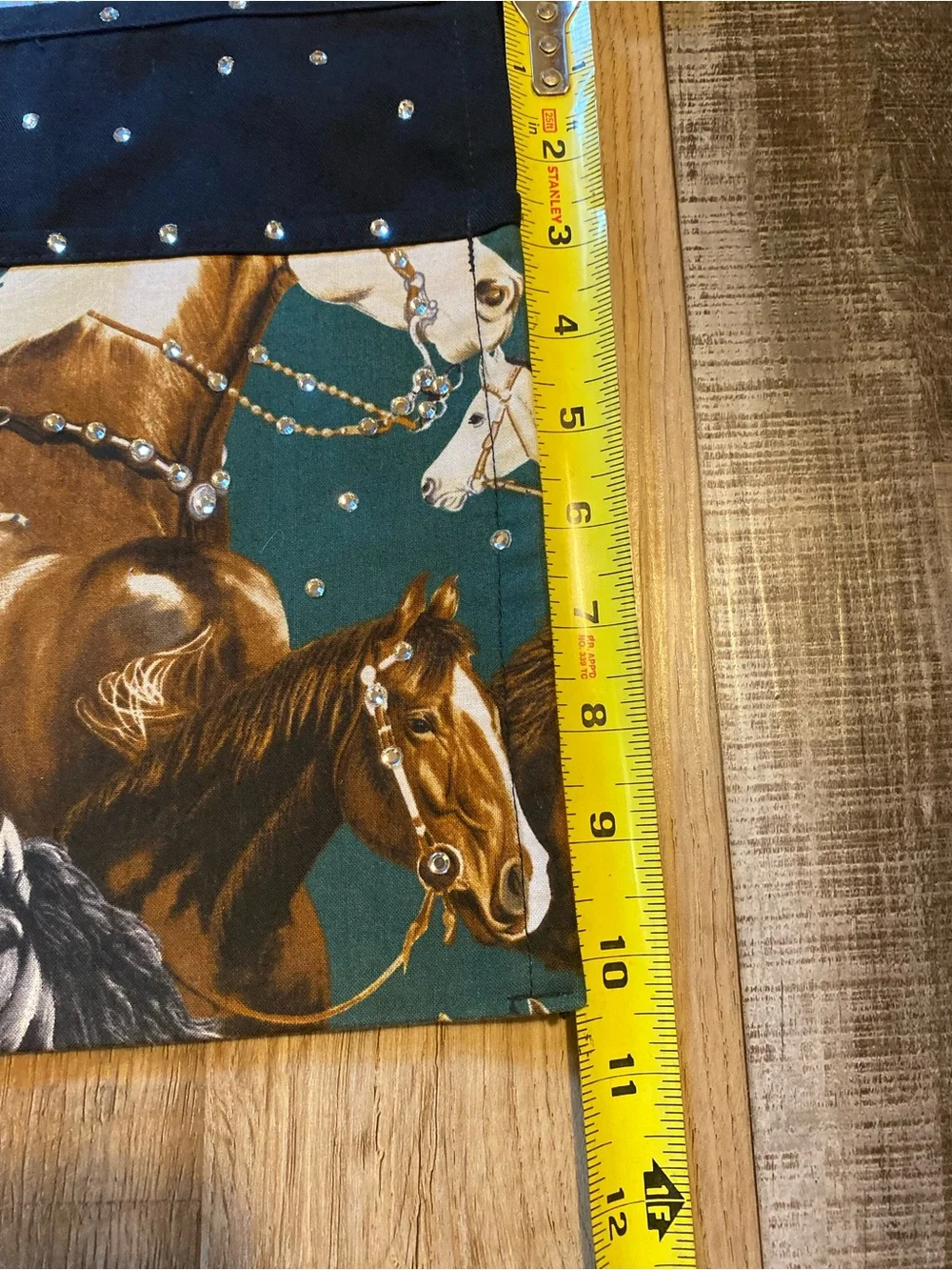 Equestrian Print Half Apron with Black Studded Waistband